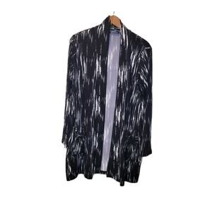 Sympli Black Printed Open Tunic Cardigan Size 10 Pockets Stretch Lagenlook Artsy